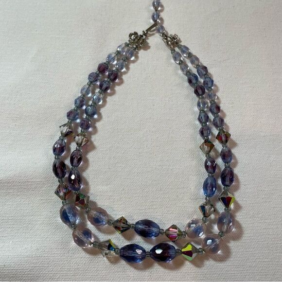🪁 Antique Czech Bi-color Faceted Glass double strand Necklace - Picture 3 of 7